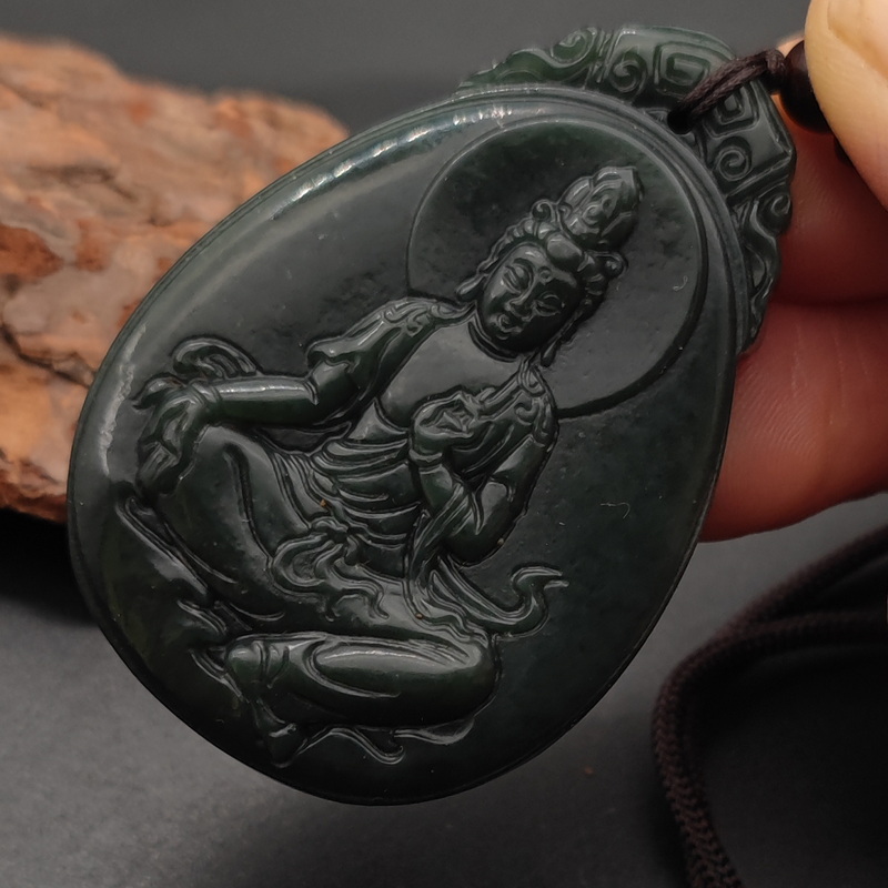 天然和田青玉观音牌子和田玉关公吊坠和田玉玉牌平安无事牌正品