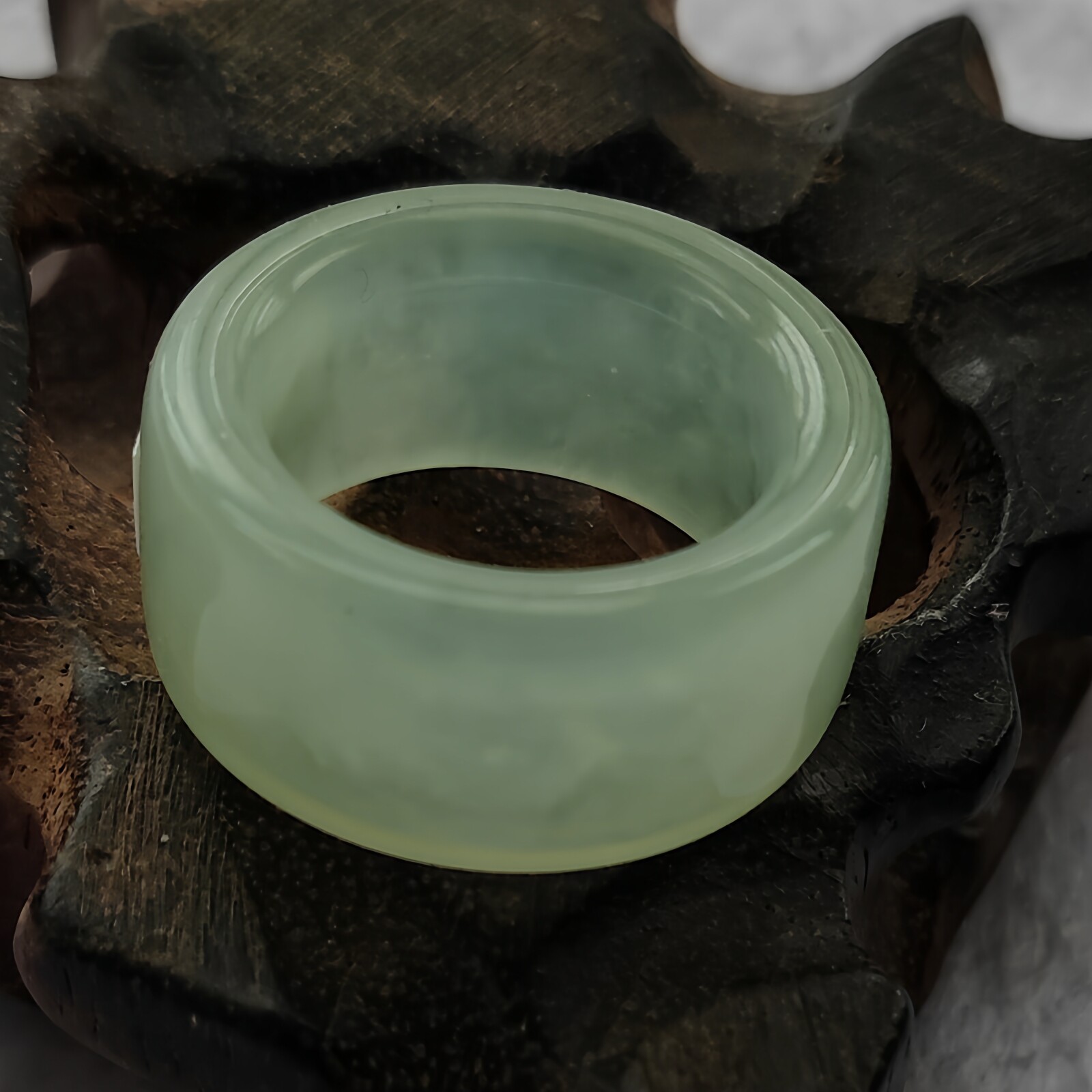 天然珠宝玉石岫玉扳指戒指指环男女文玩手饰品窄薄润透精致小特惠