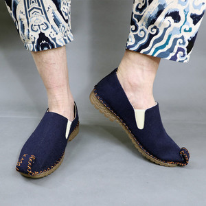 中国风复古翘头秋季透气吸汗牛筋底软底官鞋帆布男士一脚蹬男鞋