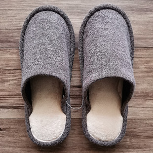 厂家直销 纯色针织全棉轻便防滑家居室内地板拖鞋 日单拖鞋 秋冬男款