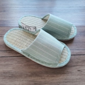 家居地板静音手工布艺凉拖鞋 夏季 情侣男女清爽条纹款 蔺草拖鞋 日式