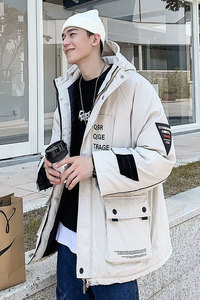 2020工装棉衣男港风印花贴标棉服外套连帽棉袄男MY52-P100-控128