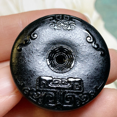 0479号天然缅甸翡翠a货全透墨翠仿古平安扣吊坠双抛工一图一物