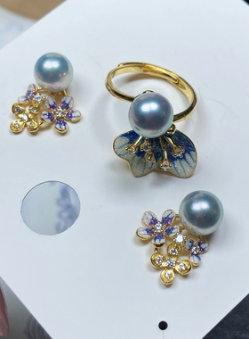 天然无调色海水珍珠真多麻银蓝oceanblue正圆裸珠两件套一图一物