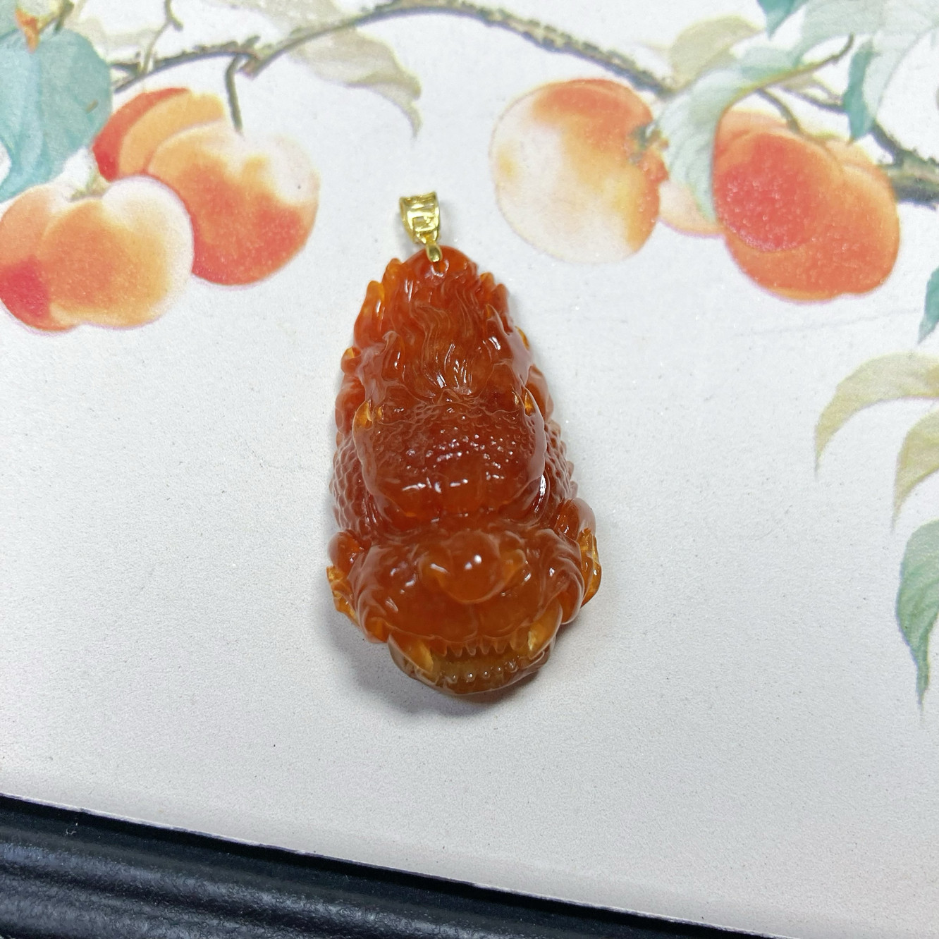 0073号天然缅甸翡翠a货冰种红翡龙吊坠18k金扣一图一物