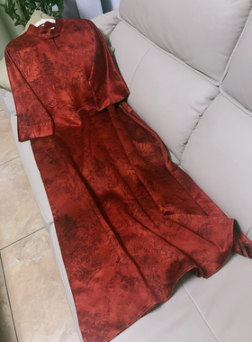 100桑蚕丝香云纱【酒红江山】65姆米皮子王130大袍货头花位现货