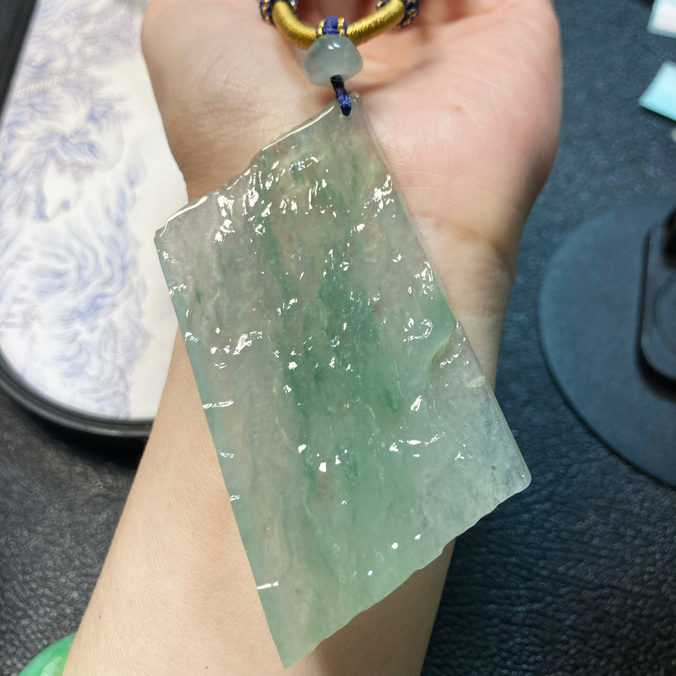 0336号天然缅甸翡翠a货高冰绿花原石大件厚装无事牌一图一物