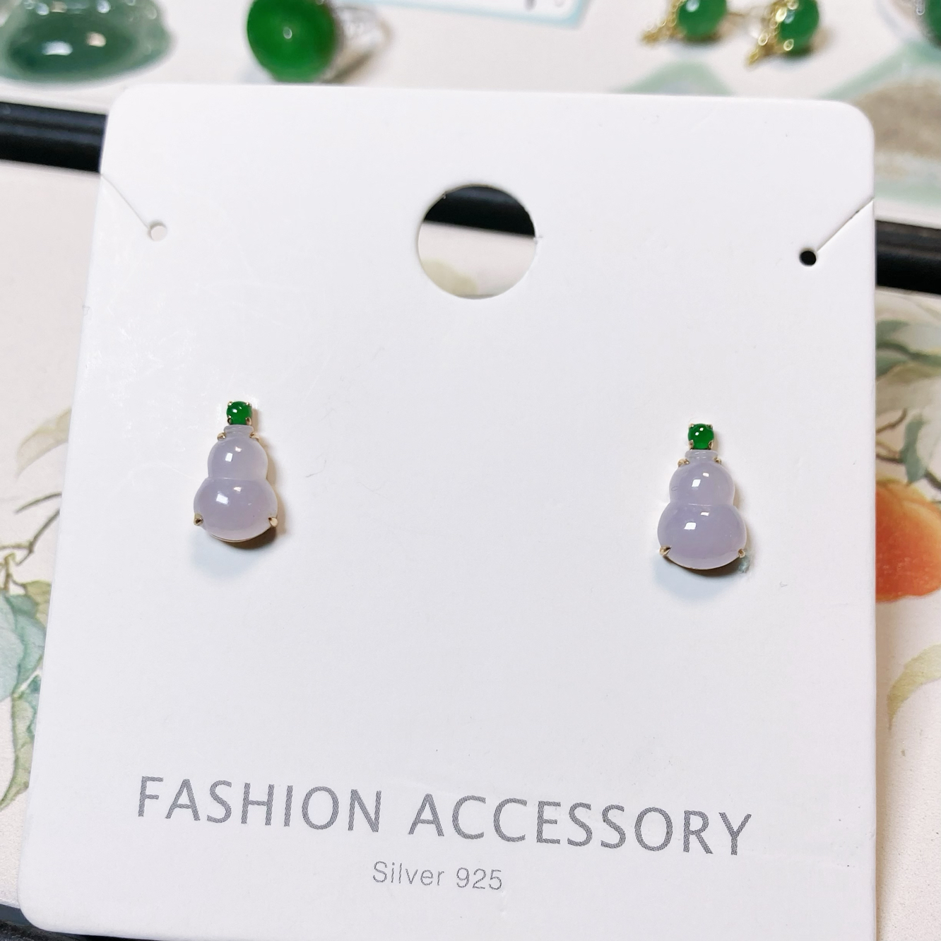 5308号18k玫天然缅甸翡翠a货冰种紫罗兰红春色葫芦耳钉一图一物