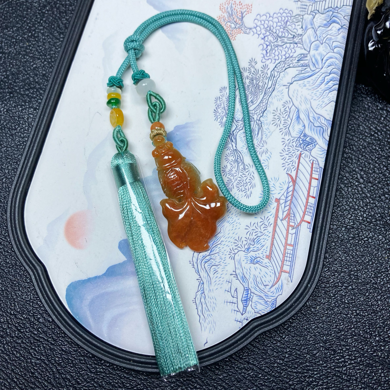 0098号天然缅甸翡翠a货细糯冰黄绿锦鲤红鱼包挂车挂一图一物