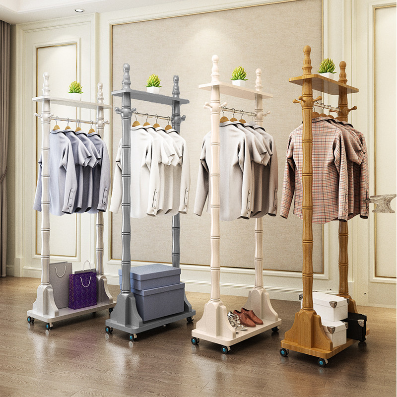 胡桃色衣架落地卧室挂衣架小型家用简约置物架实木简易创意衣帽架