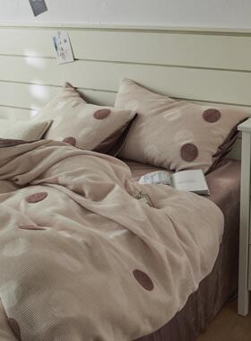 波点华夫格加绒/秋冬纯棉提花宝宝绒四件套保暖美式复古简约床品