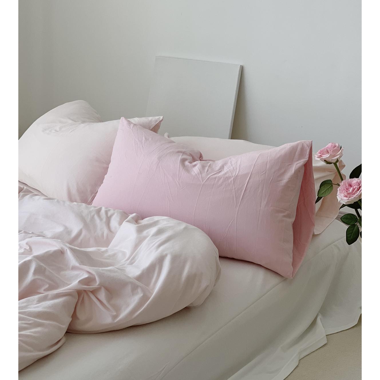 针织棉单品 柔软全棉被套粉色枕套床单床笠单品法式纯棉床品