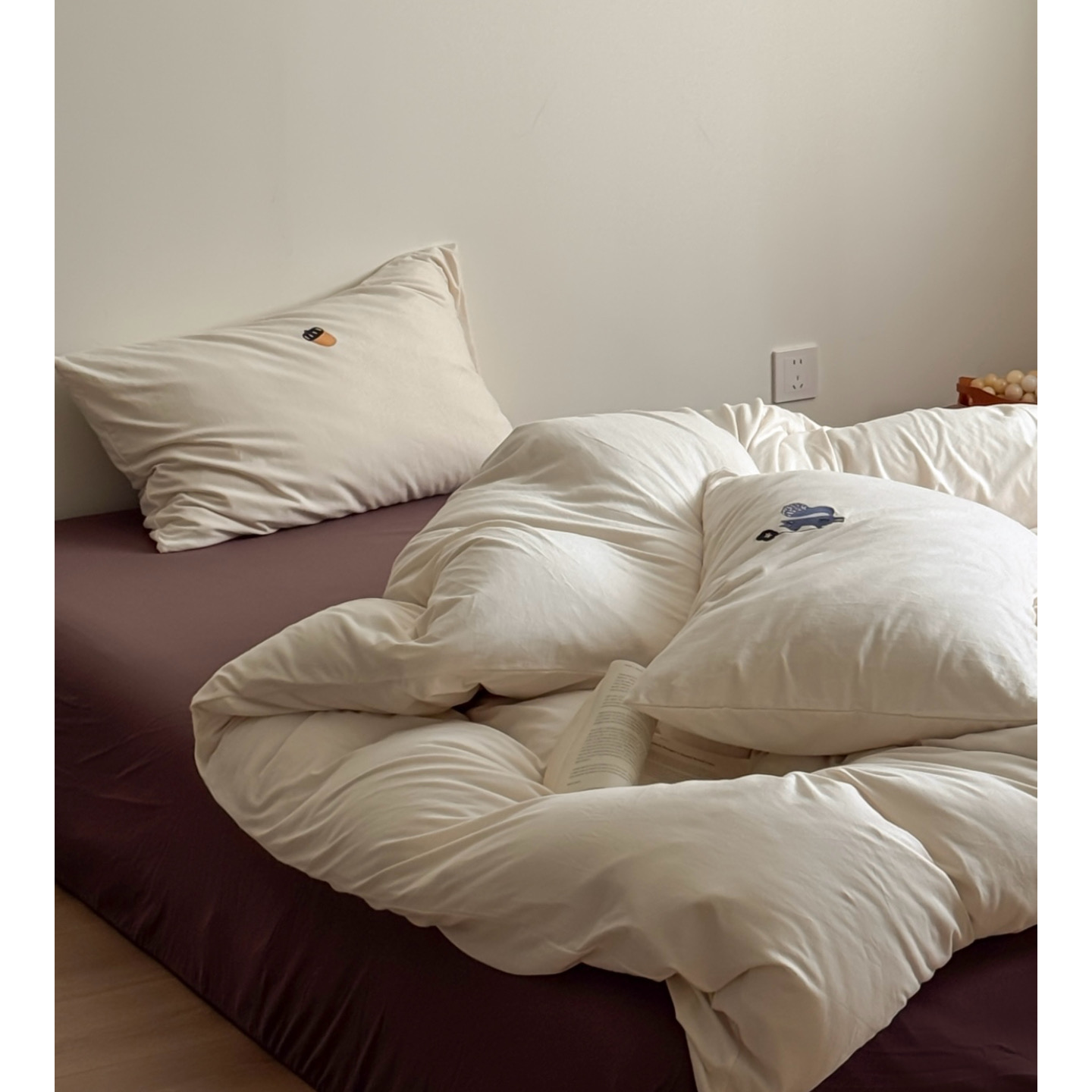 柔软针织棉刺绣卡通纯色四件套