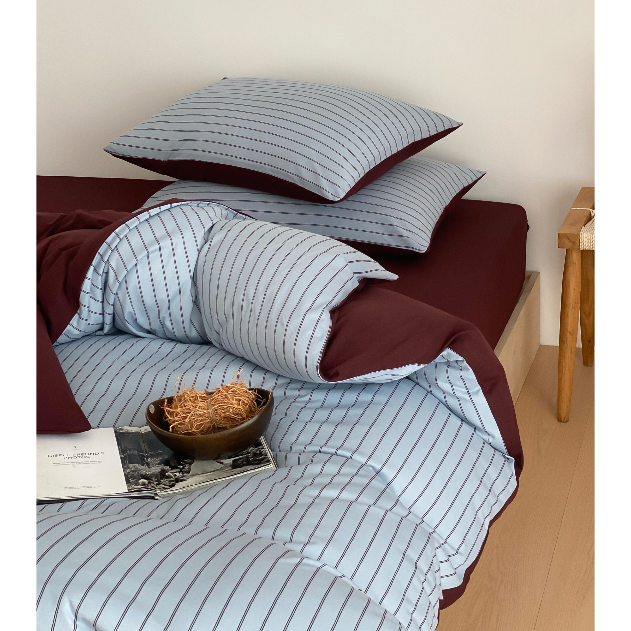 柔软针织棉全棉四件套简约条纹复古法式纯棉三件套被套床单床笠款