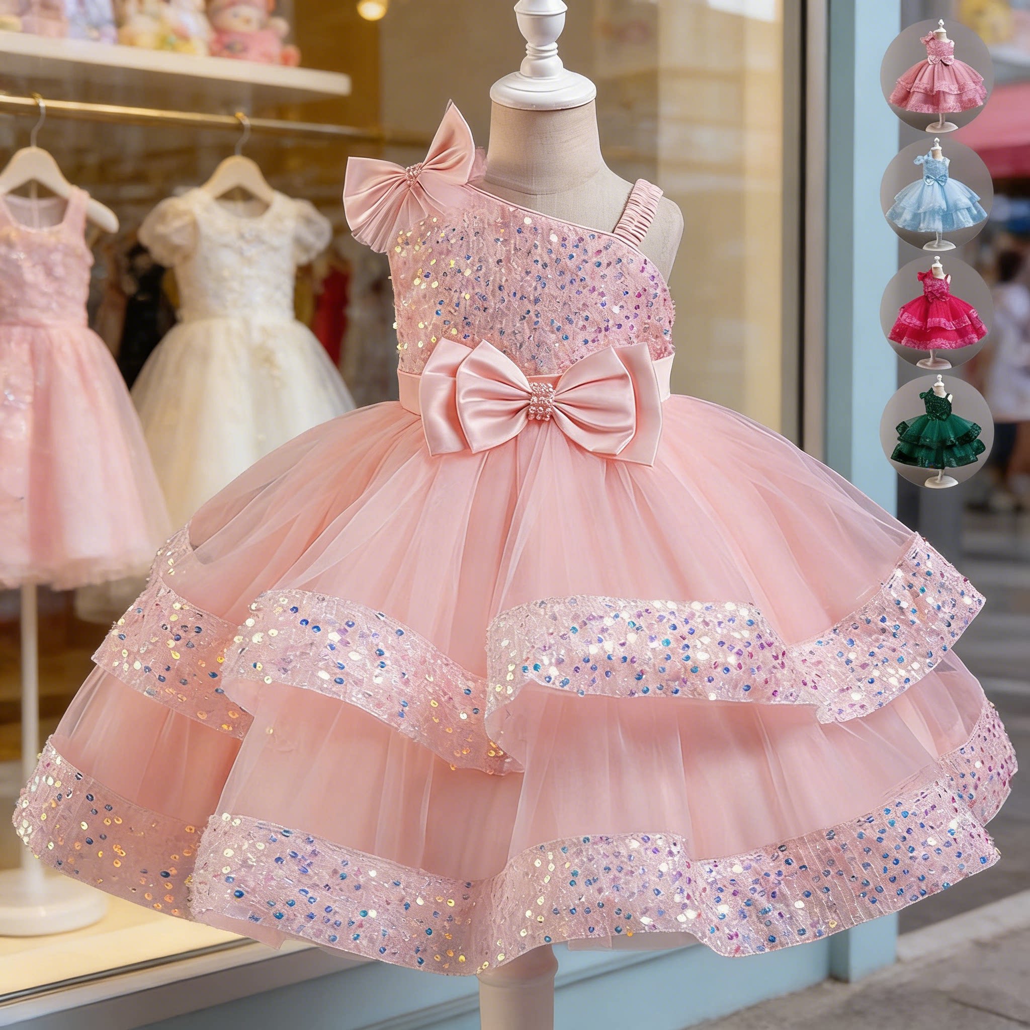 女童亮片公主裙儿童主持礼服裙花童婚纱演出服蓬蓬纱裙漂亮裙子