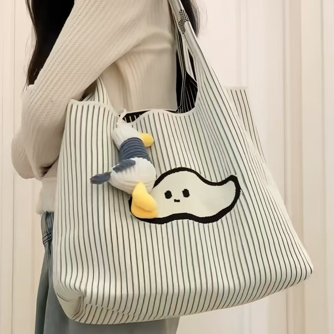 云朵条纹包托特包女大学