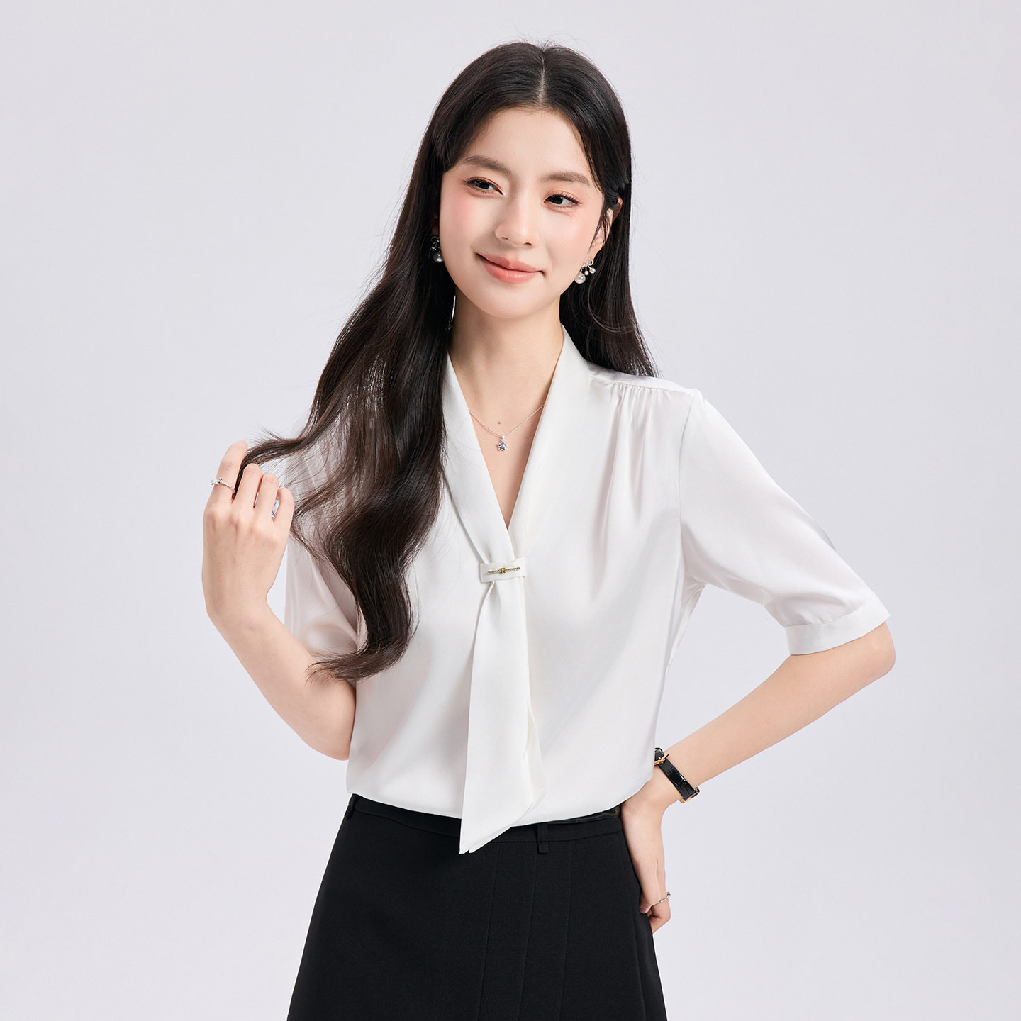 粉色短袖衬衫女短袖夏季通勤面试职业女裤套装