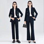 职场工作服小个子 女春秋气质商务面试西服正装 藏蓝色职业西装 套装