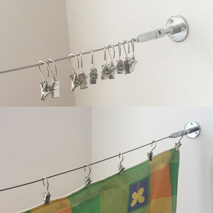 窗帘挂架钢丝绳挂道线隔断浴帘纱窗挂架简约隐形可伸缩式不锈钢