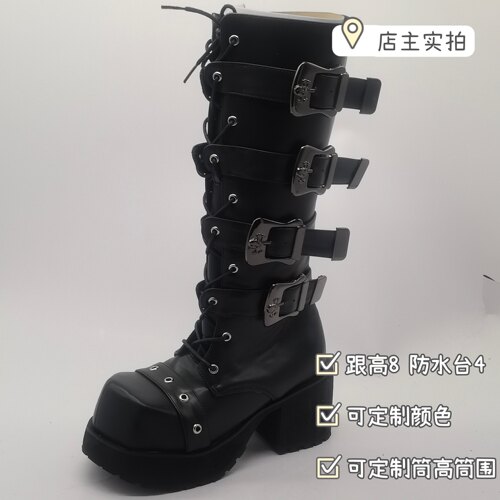 原创暗黑朋克粗跟长靴哥特