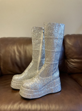 店主实拍新款亚文化增高厚底长靴buling朋克辣妹靴矮子乐大码定制