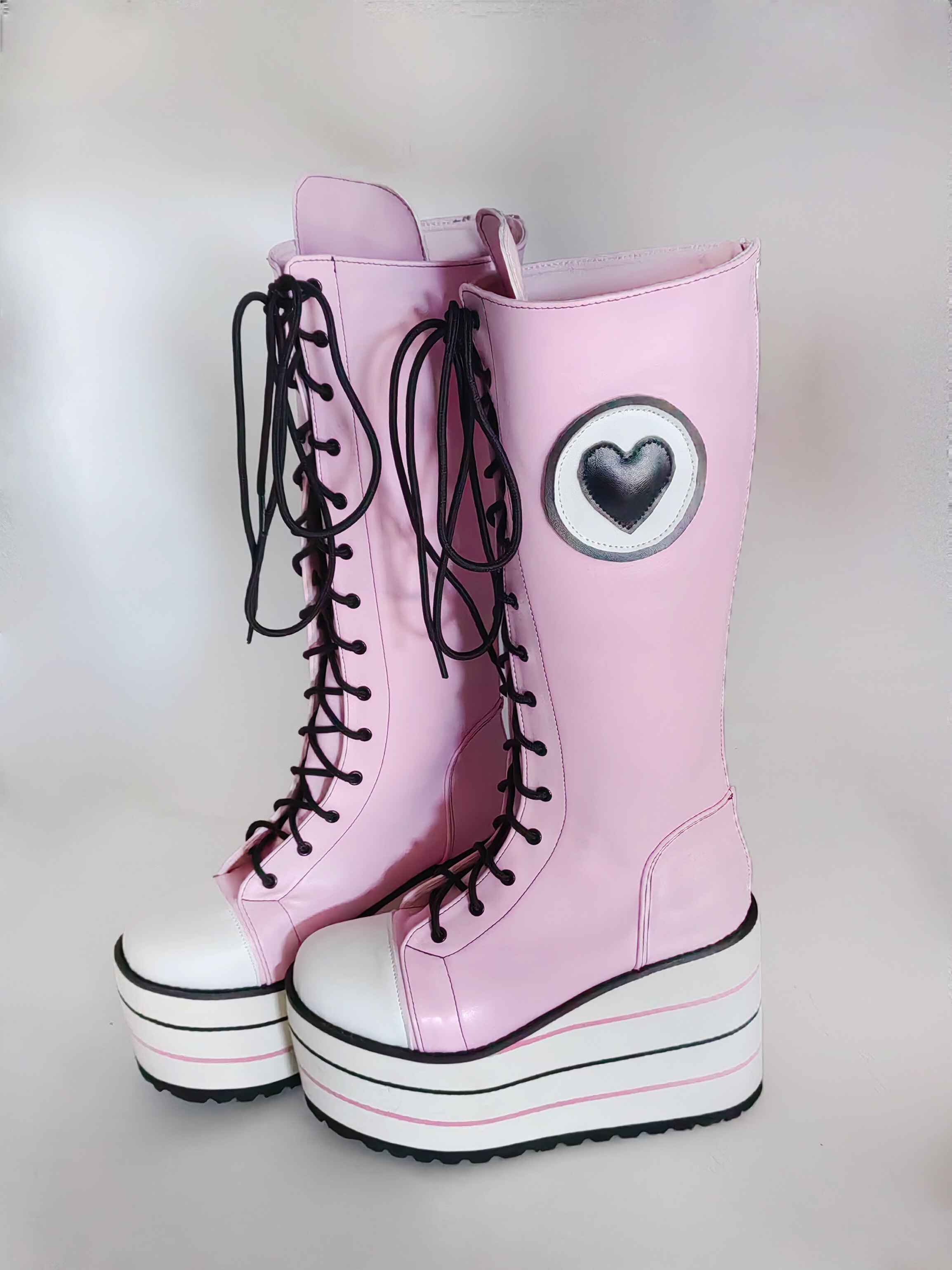 店主实拍增高14厘米任意定制颜色筒围跟高等细节长筒靴亚比粉萌系