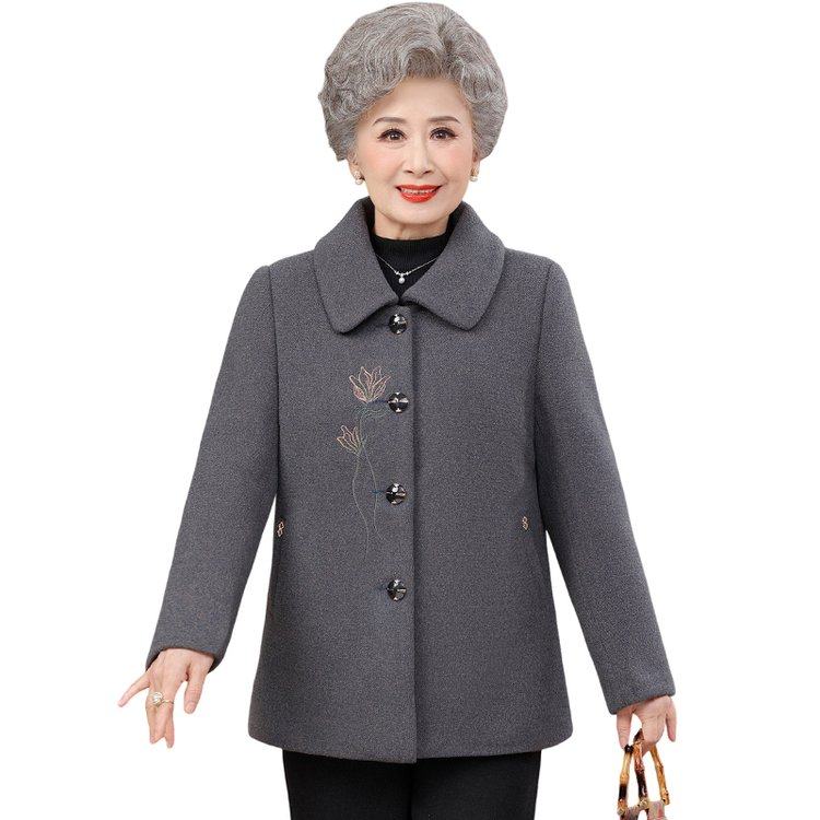 奶奶秋冬款外套中老年人冬装毛呢加绒妈妈冬季上衣老太太加厚衣服