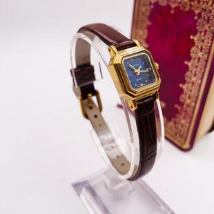 国货复古小巧金表宝石花迷你秀珍皮带宝蓝面石英手表女士学生