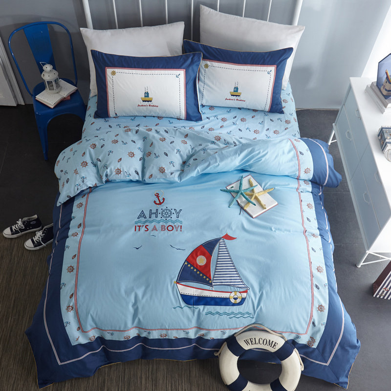 儿童四件套纯棉男孩全棉床单英伦风1.2m床笠三件套1.5米卡通被套