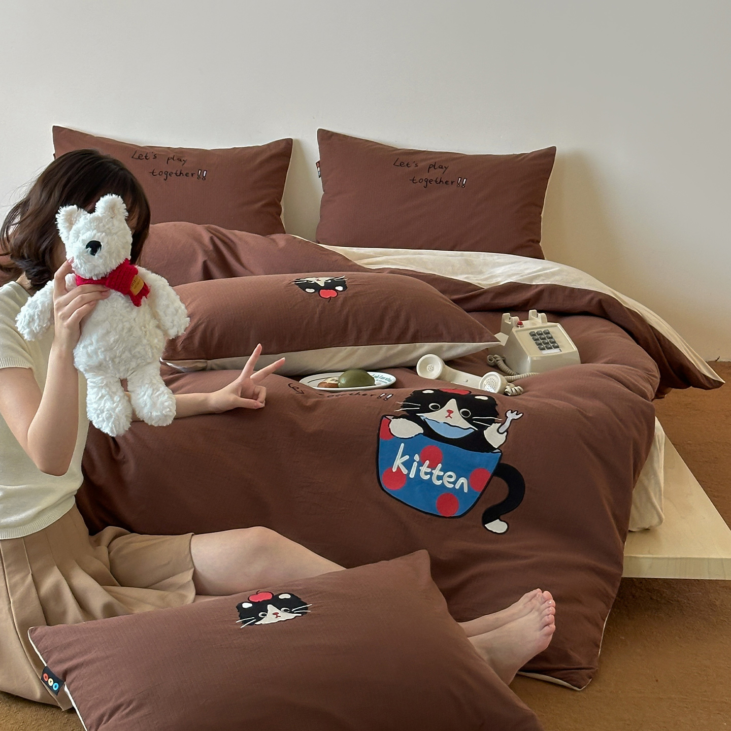 简约软糯亲肤水洗全棉加绒四件套