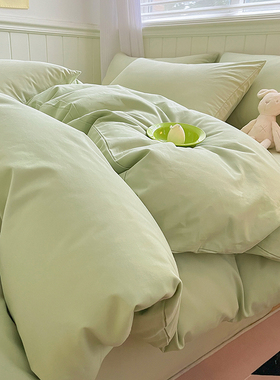 高端加厚磨毛纯棉床上四件套绿色全棉床品宿舍床单三件套被套床笠