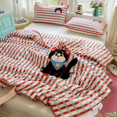 格子猫夏季大豆纤维全棉夏凉被