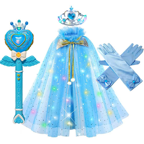 儿童冰雪奇缘皇冠魔法棒手套套装艾莎公主配饰女孩投影音乐魔仙棒