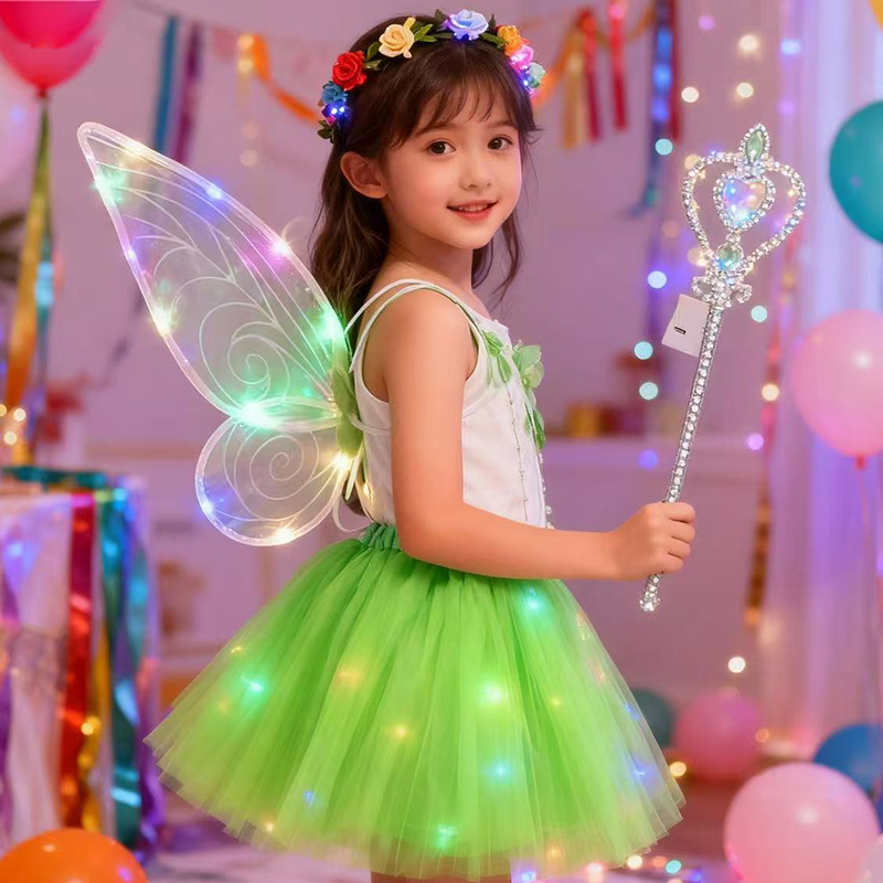 新品花仙子发光精灵翅膀蝴蝶闪光玩具公主裙魔法棒仙女花环礼物