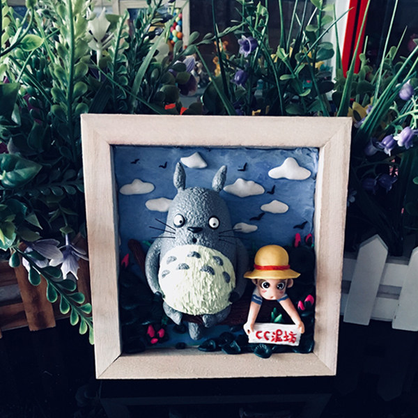 软陶宠物浮雕 软陶相框制 纯手工软陶相框 龙猫装饰画 轻粘土龙猫