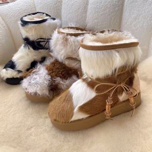 超赞！爆品2025冬新款羊皮毛一体雪地靴保暖加厚增高厚底女靴中筒