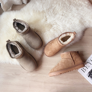 澳洲羊皮毛一体周冬雨低筒保暖男女真皮短筒防滑雪地靴2025冬新款