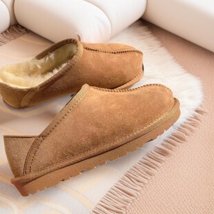 2025跨境新款羊皮毛一体拖鞋冬季室内居家保暖男女士磨面防滑拖鞋
