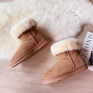 澳洲羊皮毛一体防滑真皮中筒雪地靴男女加厚保暖鞋2025冬季新品