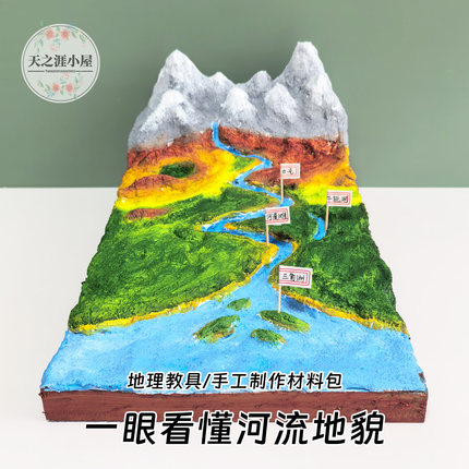 中学生地理地貌河流演变立体教具曲流牛轭湖三角洲演示沙盘模型