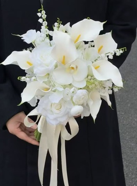 新娘手捧花束仿真马蹄莲风信子高级感郁金香结婚领证影楼拍照道具