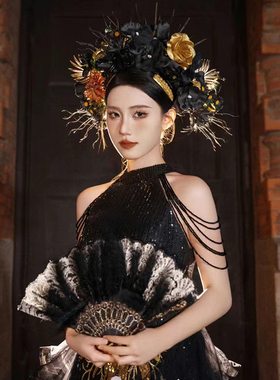 无黑色粘花布写真浔埔女仿真
