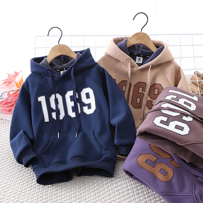 儿童一体加绒帽衫卫衣冬季不起球