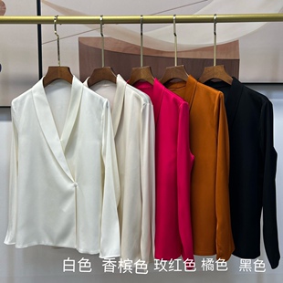 22姆米通勤OL气质重磅双乔衬衫 设计感衬衣 时髦青果领长袖