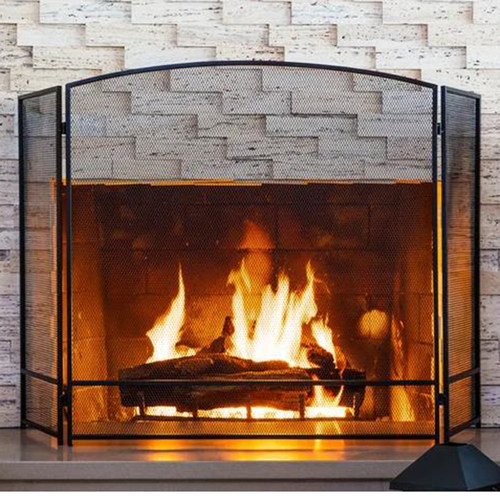 新款简约家用落地铁艺壁炉屏风火炉围栏隔断防火罩可折叠装饰屏风
