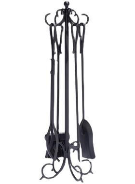 欧式黑色壁炉工具四件套架落地客厅铁铲钩子木柴夹家用新品陈列u.