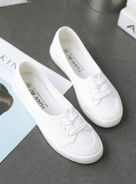配裙子的小白鞋夏新款浅口帆布鞋女休闲韩版百搭平底舒适2019学生