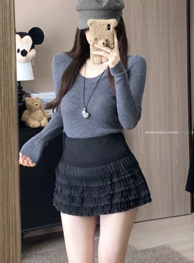 白色蓬蓬短裙女夏季新款高腰显瘦百搭a字裙防走光半身裙甜美短裙