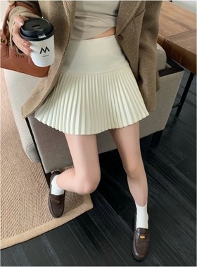 气质针织白色百褶裙毛呢防走光短裙女秋冬百搭高腰显瘦A字半身裙