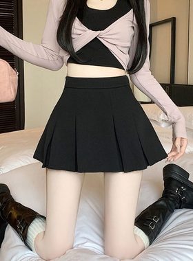 辣妹风灰色百褶半身裙女春季高腰显瘦气质A字裙百搭防走光短裙子